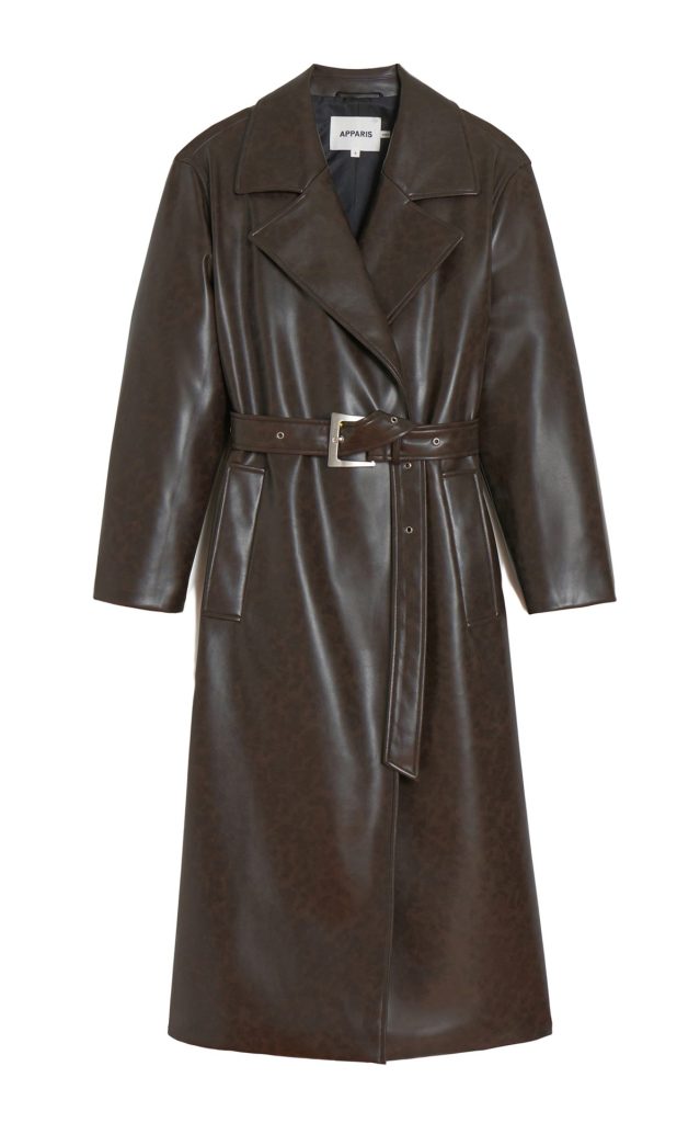 apparis brown tate recycled leather trench coat