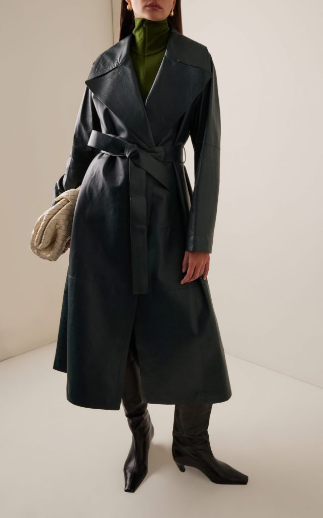 lafayette 148 green nappa lambskin leather trench coat