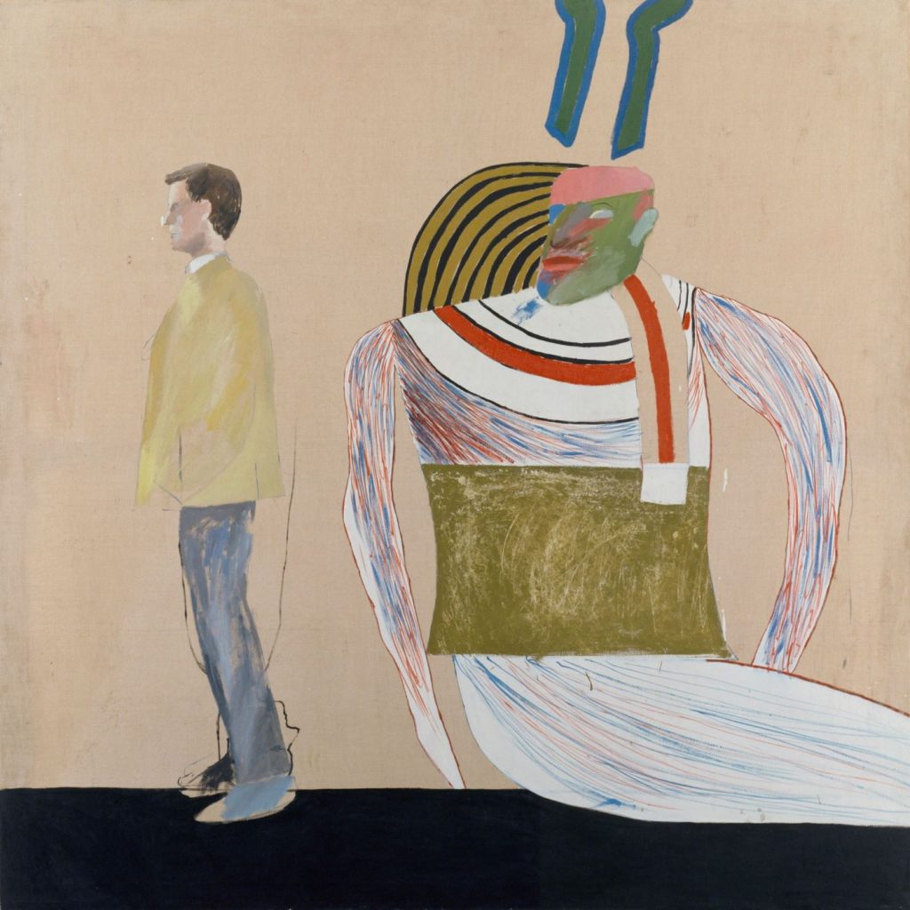Izložba godine: DAVID HOCKNEY u Muzeju savremene umetnosti Beograda 10 Foto 5 Dejvid Hokni Covek u muzeju ili U pogresnom ste filmu 1962. Ulje na platnu 147.3 x 152.4 cm Kolekcija Britanskog saveta © David Hockney