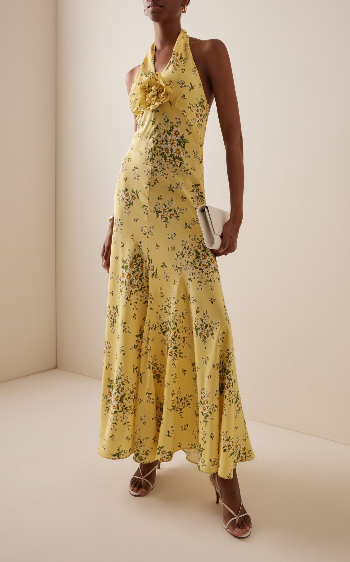 large rodarte yellow floral silk halter midi dress