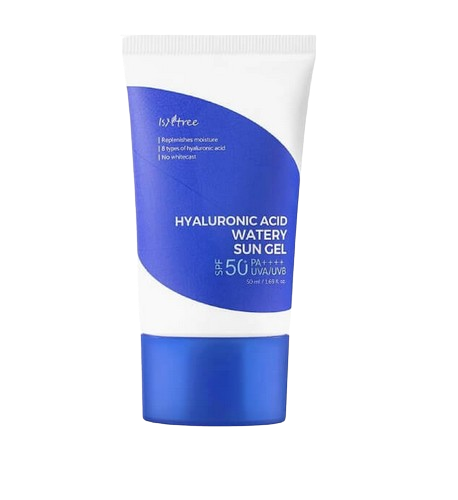 Kako da SPF ne zapuši pore na koži i ne ostavi beli trag 10 Screenshot 2025 07 03 at 10 03 10 Isntree Hyaluronic Acid Watery Sun Gel SPF 50 PA 50ml Numi Hair Beauty removebg preview