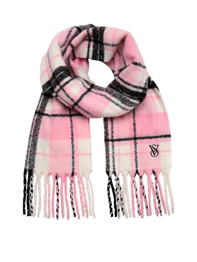 Victorias Secret 2025 Holiday Cozy Blanket Scarf Pink Plaid