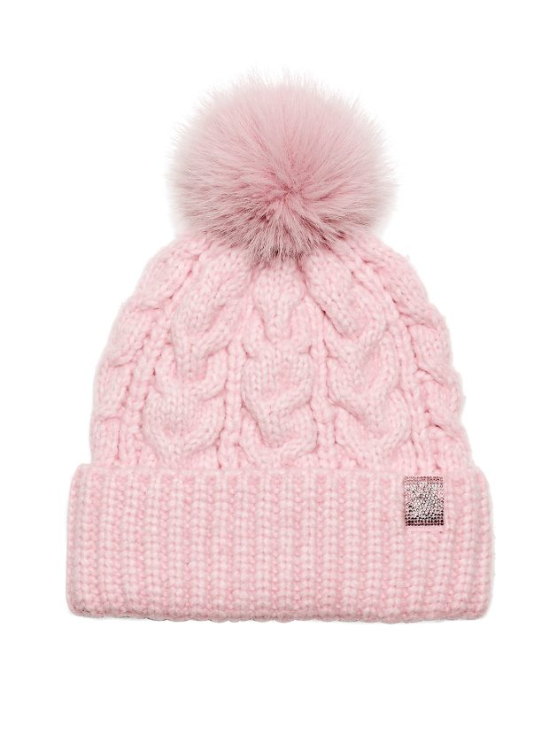 Victorias Secret 2025 Holiday Cozy Cable Knit Pom Beanie Ballerina Pink