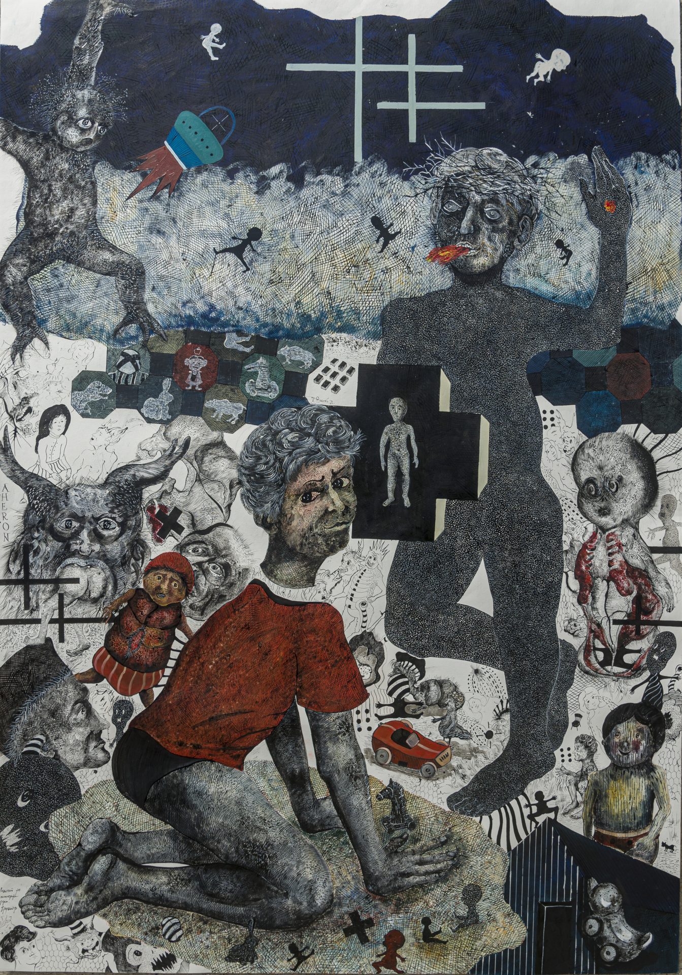 4. Ime ti svoje ostavljam kad ne mogu da se vratim kombinovana tehnika na papiru 170x125 cm 2022. I leave you my name because I cannot return mixed technique on