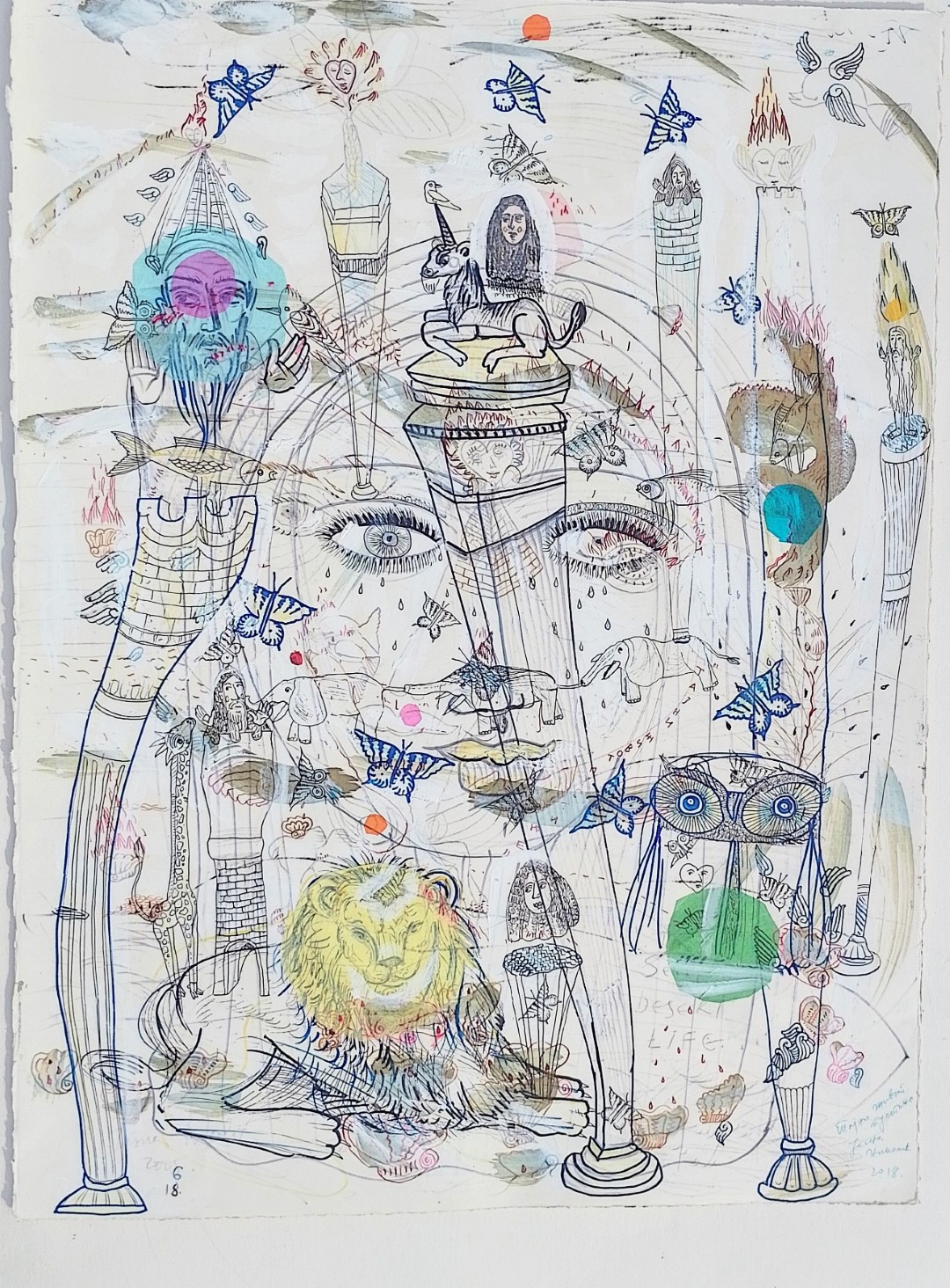 Jasna NIKOLIC tajni zivot pustinje 76 sa 57 cm mix med. on paper 18